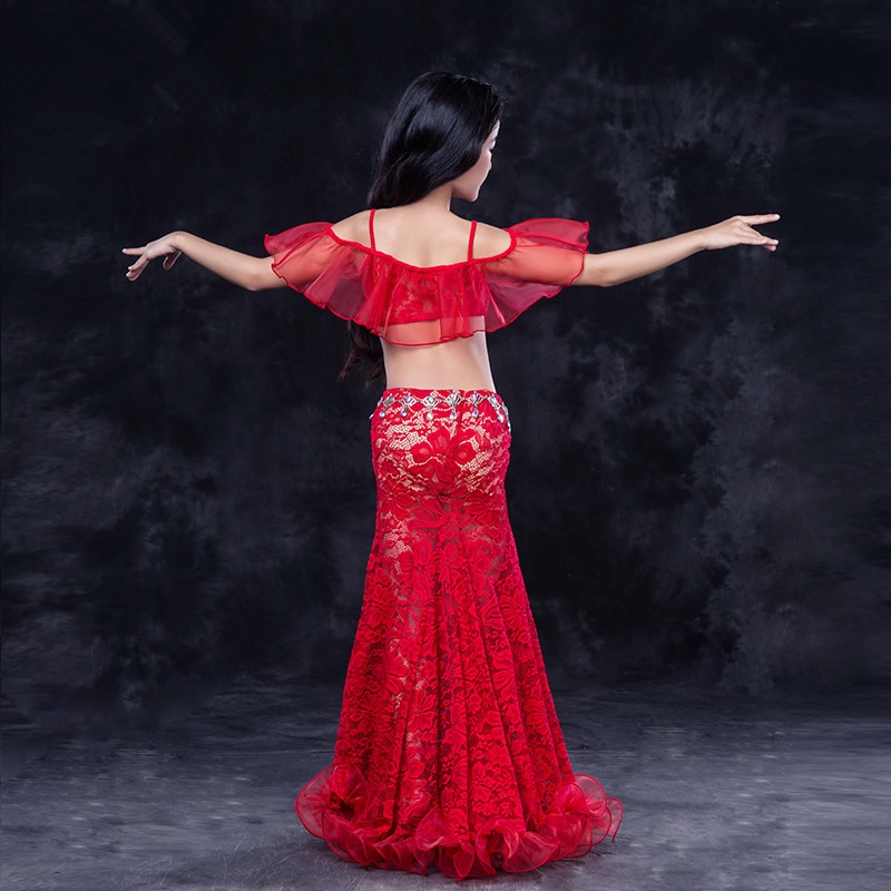 Desgracia Maravilla Horror Ideal Traje de Danza oriental para Niña India. Conjunto de Sujetador,  cinturón, bufanda, falda vestido - Bailongas