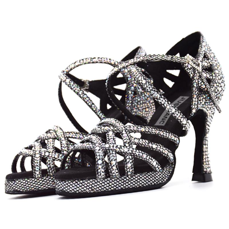 Zapatos baile latino con plataforma y tacones altos con diamantes de imitación - Bailongas
