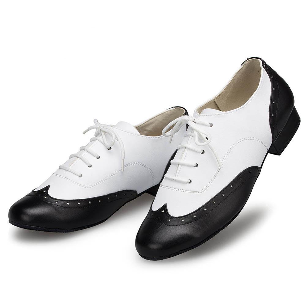 Elegantes zapatos de baile latino para hombres blanco y negro zapatos